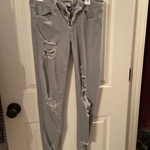 american eagle jeans super stretchy gray ripped